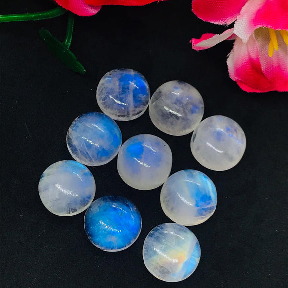 11MM MOONSTONE ROUND CABOCHON , Pack of 4 pcs. Blue Fire Moonstone cabs  . Moonstone Loose Cabs, Origin India .