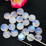 12MM MOONSTONE ROUND CABOCHON , Pack of 2 pcs. Blue Fire Moonstone cabs  . Moonstone Loose Cabs, Origin India .