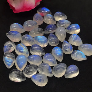 Moonstone 8X12 MM Rainbow Moonstone Pear Cabs, Pack of 5 Pc. Good Quality Cabochons , origin India . AAA Good Quality cabs.