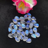 Moonstone 8X12 MM Rainbow Moonstone Pear Cabs, Pack of 5 Pc. Good Quality Cabochons , origin India . AAA Good Quality cabs.