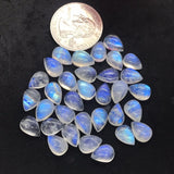 Moonstone 8X12 MM Rainbow Moonstone Pear Cabs, Pack of 5 Pc. Good Quality Cabochons , origin India . AAA Good Quality cabs.