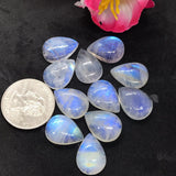 Moonstone 13X18 MM Rainbow Moonstone Pear Cabs, Pack of 2 Pc. Good Quality Cabochons , origin India . AAA Good Quality cabs.