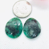 Emerald Rose Cut- Emerald Faceted Matching Pair shape -Size 26X21 MM , weight 32 ct . code #E2 , Emerald pair , origin Zambia