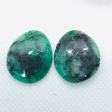 Emerald Rose Cut- Emerald Faceted Matching Pair shape -Size 26X21 MM , weight 32 ct . code #E2 , Emerald pair , origin Zambia