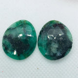 Emerald Rose Cut- Emerald Faceted Matching Pair shape -Size 26X21 MM , weight 32 ct . code #E2 , Emerald pair , origin Zambia