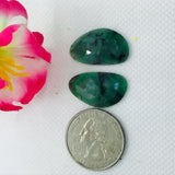 Emerald Rose Cut- Emerald Faceted Matching Pair shape  - Size 23X14MM , weight 18 ct . code #E10 , Emerald pair , origin Zambia