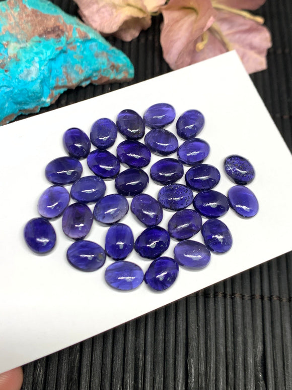 4 Pcs Iolite Oval Cabochon 7x9 mm size Code #i9 Dark Blue Color- AAA Quality  Natural Iolite Cabs -Iolite Loose Stones  (Pack of 4 Pieces )