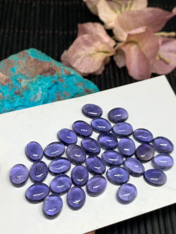 4 Pcs Iolite Oval Cabochon 7x9 mm size Code #i12 Violet Color- AAA Quality  Natural Iolite Cabs  (Pack of 4 Pieces )