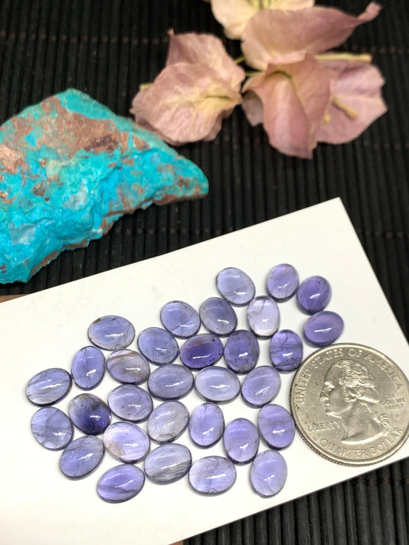 5Pcs Iolite Oval Cabochon 7x9 mm size Code #i13 Light violet Color- AA Quality  Natural Iolite Cabs  (Pack of 5 Pieces )