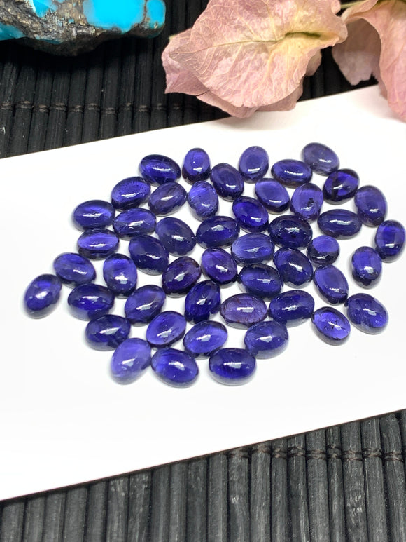 4 Pcs Iolite Oval Cabochon 5x7 mm size Code #i16 Dark Blue Color- AAA Quality  Natural Iolite Cabs  (Pack of 4 Pieces )