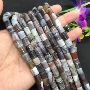 Boswana Agate Cylinder Shape Beads, 8X10MM size ,AAA Quality, Length 40cm , Agate Tube shape