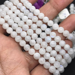 Moonstone 6MM Round Beads - Rainbow Moonstone beads, Length 16" and AA Quality -Origin India .Fine quality and perfect round with blue flash