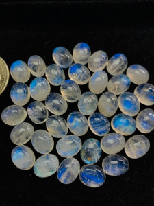 8X10MM Moonstone Oval Cabochon AAA Rainbow Moonstone Cabochon-Natural Untreated Strong Blue Fire- Rainbow (Pack of 5 Pc.)