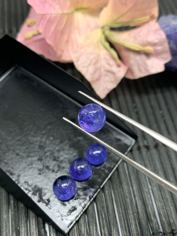 Pack of 4 Pcs 7mm Tanzanite Cabochon Round Calibrated Size Code #T135 -4A Quality Natural Tanzanite Cabs- Dark Blue Color Tanzanites