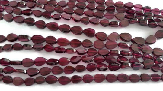 Garnet Flat Pear 5x7 mm beads , Straight Drill in 14 Inch Length