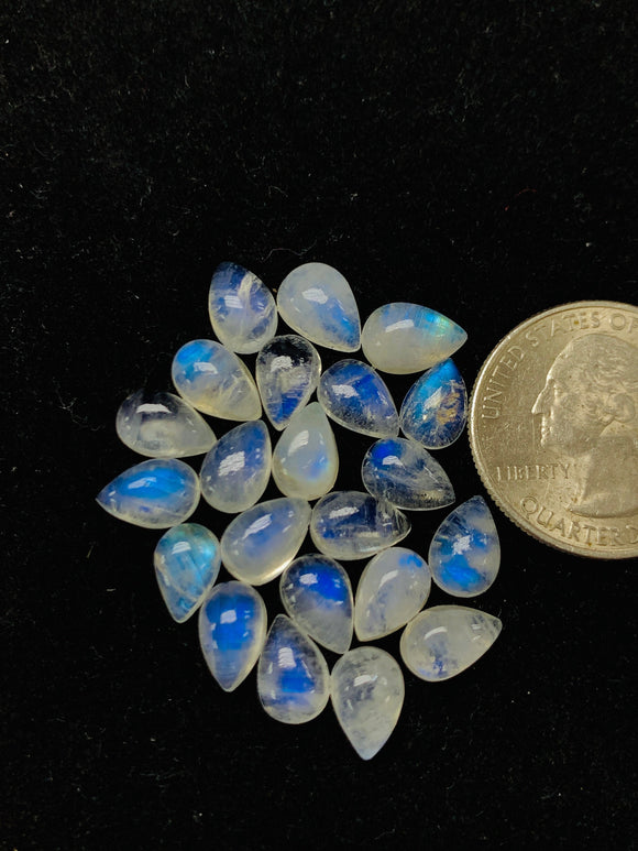 Moonstone 7X10 MM Pear Cabochon , Pack of 6 Pc. Good Quality Cabochons , origin India . AAA Good Quality cabs,