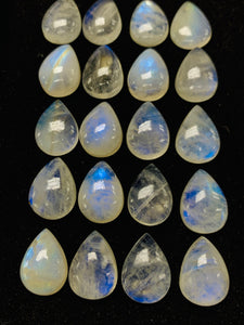 13X18 MM Rainbow Moonstone Pear Cabs, Pack of 2 Pc. Good Quality Cabochons , origin India . AAA Good Quality cabs.