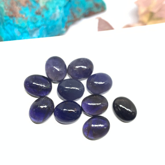 4 Pcs Iolite Cabochon 8X10 mm size (Code #i78) - AA Quality- Iolite Oval Cabochon- Natural Iolite Cabs( Pack of 4 Piece)