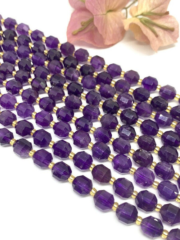 Amethyst Faceted Barrel Beads  7x8 mm size 39 cm Strand AAA Quality - Natural Amethyst Faceted Nugget Beads