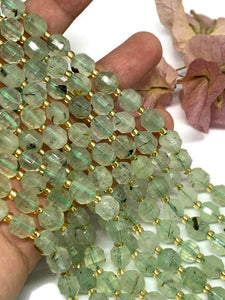 Prehnite Faceted Barrel Beads  7x8 mm size 39 cm Strand AAA Quality - Natural Prehnite  Faceted Nugget Beads