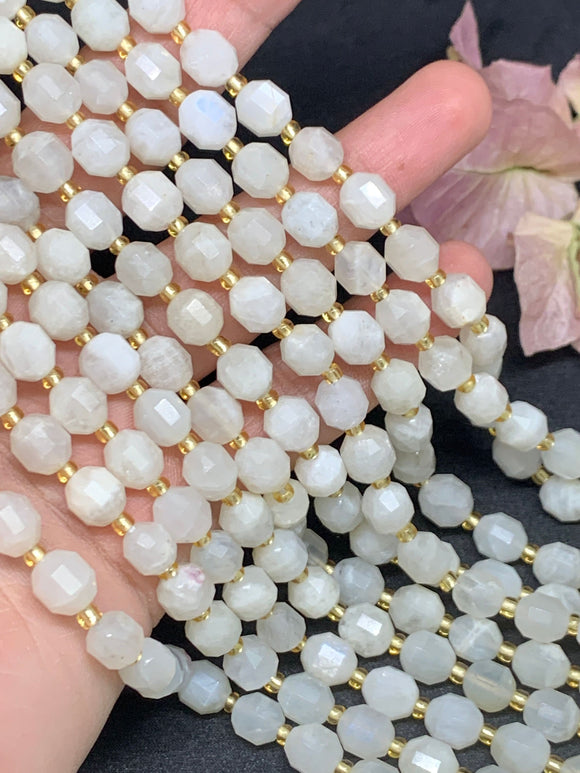 White Moonstone Faceted Barrel Beads  7x8 mm size 39 cm Strand AAA Quality - Natural White Moonstone Faceted Nugget Beads