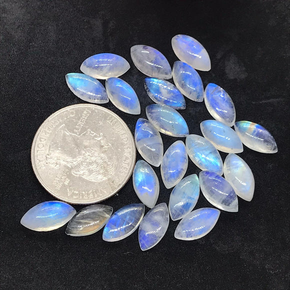 Moonstone 6X12 MM ,Rainbow Moonstone Marquise  Cabs , Pack of 7 Pcs. Good Quality Moonstone , Origin India , Moonstone marquise shape