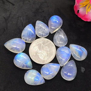 Moonstone 13X18 MM Rainbow Moonstone Pear Cabs, Pack of 2 Pc. Good Quality Cabochons , origin India . AAA Good Quality cabs.
