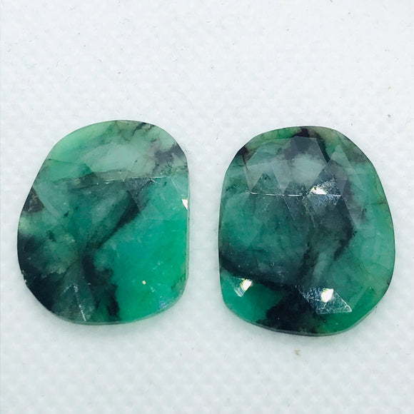 Emerald Rose Cut- Emerald Faceted Matching Pair shape - Size 24X19 MM , weight 25.5 ct . code #E1 , Emerald pair , origin Zambia