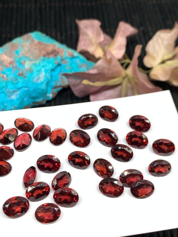 Garnet Faceted oval stone 6x8 mm size -Code #G4- Garnet Cut Stone -Natural Garnet Loose Stone - AAA Quality Stones- Pack of 4 Pieces