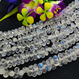 Rainbow Moonstone 6X8MM Faceted Drops, Rainbow Briolettes, Super Quality , Blue Flash Moonstone with transparent quality , Length 8 Inch