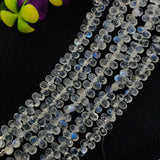 Rainbow Moonstone 4X6MM Faceted Drops, Rainbow Briolettes, Super Quality , Blue Flash Moonstone with transparent quality , Length 8 Inch