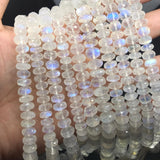 Moonstone faceted 5MM Rondelles , Length 14''Top Quality . Video Available.. Top Quality, Transparent with Blue Flash ,Mine -India ,