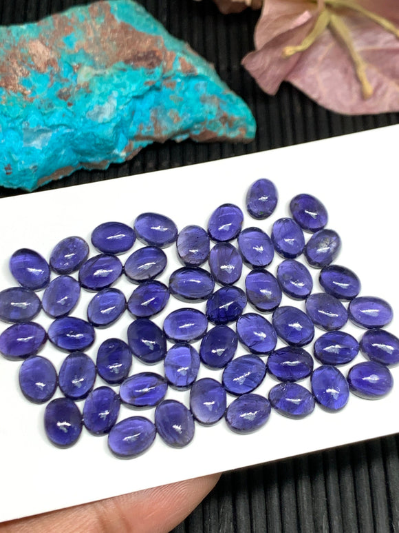 5 Pcs Iolite Oval Cabochon 6x8mm size Code #i1 Blue Color- AA Quality  Natural Iolite Cabs -Iolite Loose Stones  (Pack of 5 Pieces )