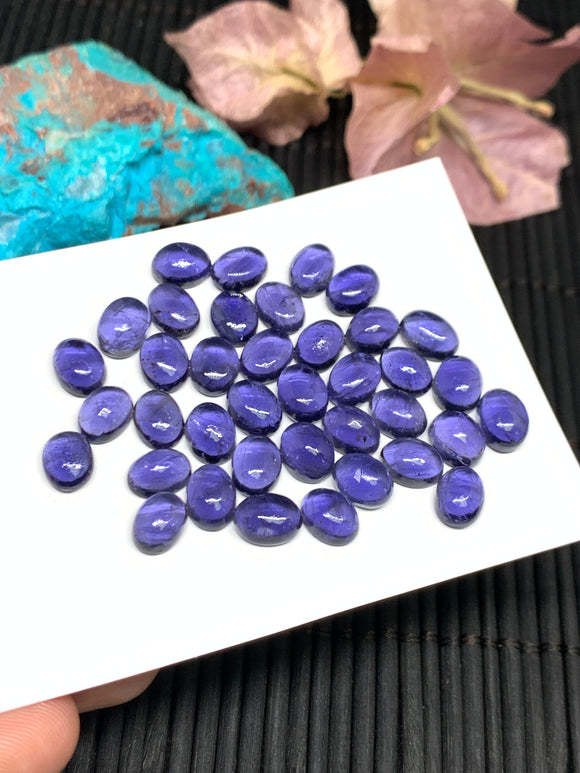 4 Pcs Iolite Oval Cabochon 6x8mm size Code #i17 Blue Color- AAA Quality  Natural Iolite Cabs -Iolite Loose Stones  (Pack of 4 Pieces )