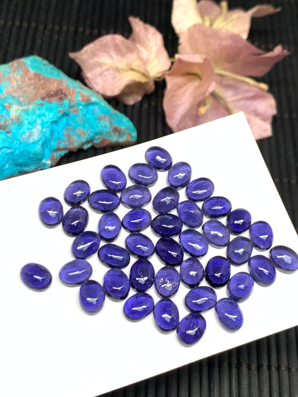 4 Pcs Iolite Oval Cabochon 6x8mm size Code #i8 Dark Blue Color- AAA Quality  Natural Iolite Cabs -Iolite Loose Stones  (Pack of 4 Pieces )