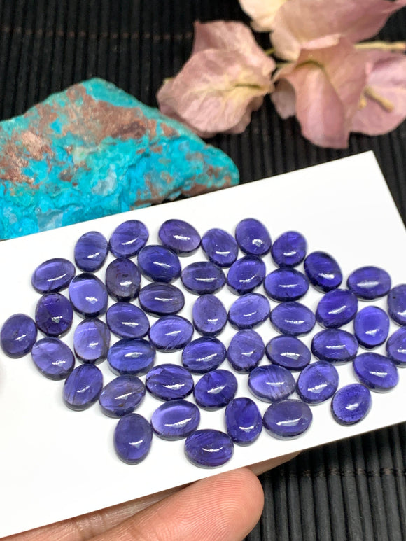 4 Pcs Iolite Oval Cabochon 7x9 mm size Code #i11 Blue Color- AA Quality  Natural Iolite Cabs  (Pack of 4 Pieces )