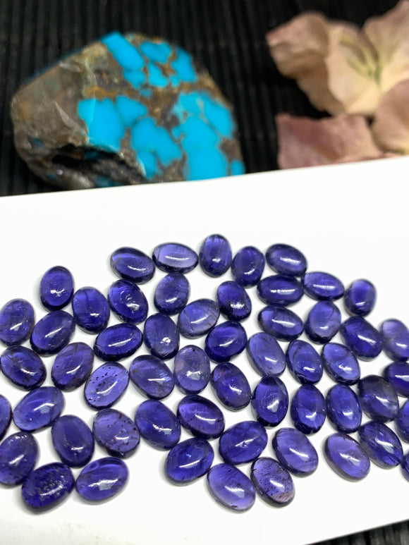 6 Pcs Iolite Oval Cabochon 5x7 mm size Code #i17 Dark Blue Color- AA Quality  Natural Iolite Cabs  (Pack of 6 Pieces )