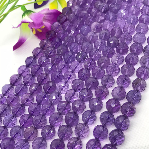 10MM Amethyst Round faceted , Top Quality faceted , Length of strand 16