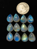 12x16mm Moonstone Pear Cabochon Pack of 2 Pcs Code #MM8 AAA+ Quality -Rainbow Moonstone Cabochon-Natural Untreated