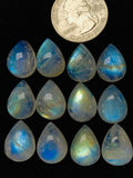 12x16mm Moonstone Pear Cabochon Pack of 2 Pcs Code #MM8 AAA+ Quality -Rainbow Moonstone Cabochon-Natural Untreated