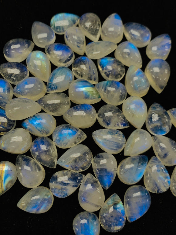 10x14 Rainbow Moonstone Pear Cabs- Pack of 4 Pc.  AAA Quality Cabochons , origin India . Good Quality cabs