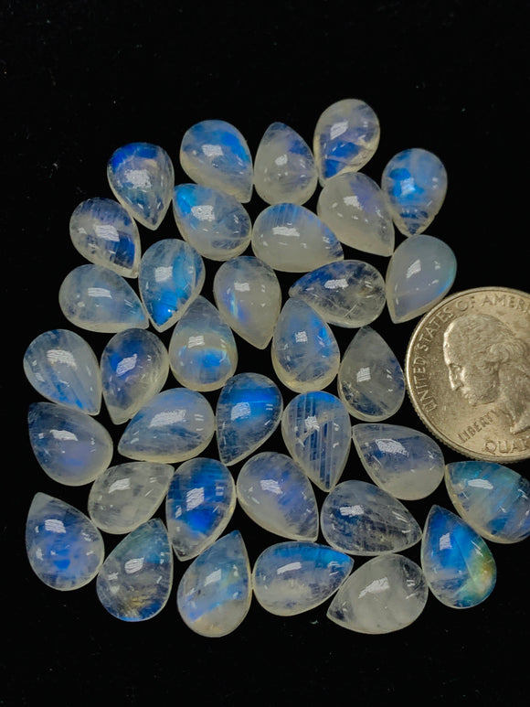 9X13MM Moonstone Pear Cabochon  AAA Quality  Rainbow Moonstone Cabochon-Natural Untreated, Pack of 2 Pc