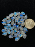 Moonstone Pear Cabochon 8X12 MM Pack of 5 Pc. Good Quality Cabochons , origin India . AAA Good Quality cabs.