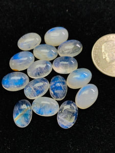 Moonstone 9X13 MM  Cabochon Rainbow Moonstone Oval Cabs , Pack of 4 Pcs. AAA Good Quality Moonstone