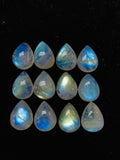 12x16mm Moonstone Pear Cabochon Pack of 2 Pcs Code #MM8 AAA+ Quality -Rainbow Moonstone Cabochon-Natural Untreated