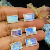 Moonstone Faceted 10X14MM Rectangle Cabochon AAA Quality Moonstone Faceted Cabochon- Pack of 1 Piece- Blue Fire Moonstone