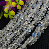 Rainbow Moonstone 6X8MM Faceted Drops, Rainbow Briolettes, Super Quality , Blue Flash Moonstone with transparent quality , Length 8 Inch