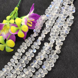 Rainbow Moonstone 5.5X7.5MM Faceted Drops, Rainbow Briolettes, Super Quality , Blue Flash Moonstone with transparent quality , Length 8"