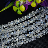 Rainbow Moonstone 4X6MM Faceted Drops, Rainbow Briolettes, Super Quality , Blue Flash Moonstone with transparent quality , Length 8 Inch