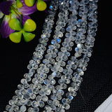 Rainbow Moonstone 4X6MM Faceted Drops, Rainbow Briolettes, Super Quality , Blue Flash Moonstone with transparent quality , Length 8 Inch
